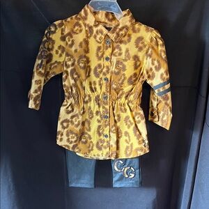 COOGI Kids Yellow and Brown Button Down Shirt Set